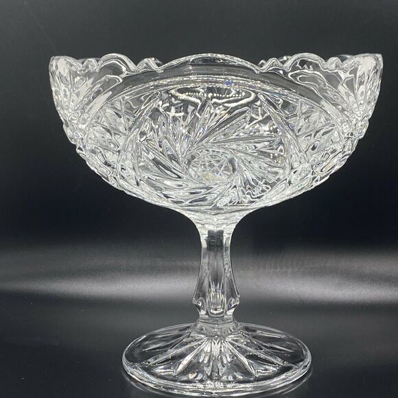Vintage Exquisite Star of David Cut Crystal Footed Pedestal Bowl Candy Dish 7" - Picture 2 of 12